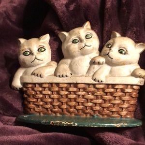 Vintage door stop - cast iron kittens in a basket